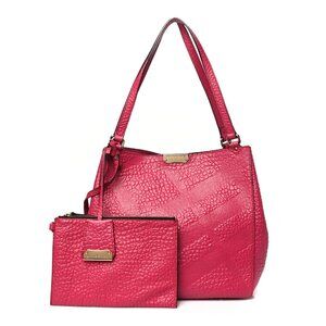 Burberry Signature Grain Calfskin Check Embossed Canterbury Tote Vibrant Fuchsia